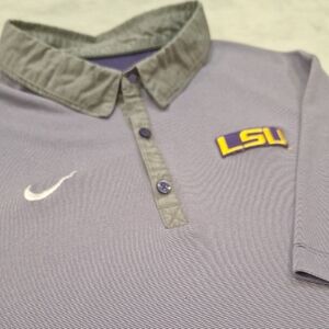 Nike Purple White Stripe Gray Collar‎ Performance Polo Shirt Mens XL LSU Dri-Fit